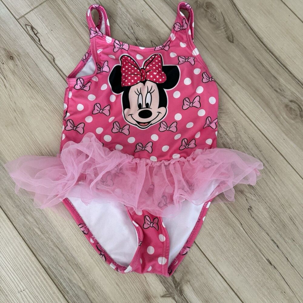 1 Pc MINNIE MOUSE Swimsuit by Disney,  Pink/White Polka dot/Tulle Skirt Size 4T